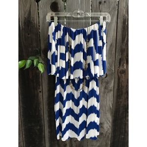 Chevron blue/white mini dress